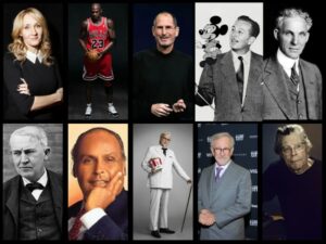 a collage of successful people posing for the camera