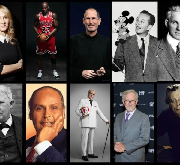 a collage of successful people posing for the camera